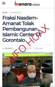 Info Fraksi Nasdem Amanah Tolak  Islamic Center Gorontalo HOAX,  Aparat Hukum Harus Tanggap
