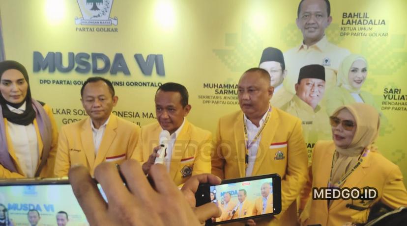 Ketum Golkar Bahlil Lahadalia saat membuka Musda Golkar Gorontalo